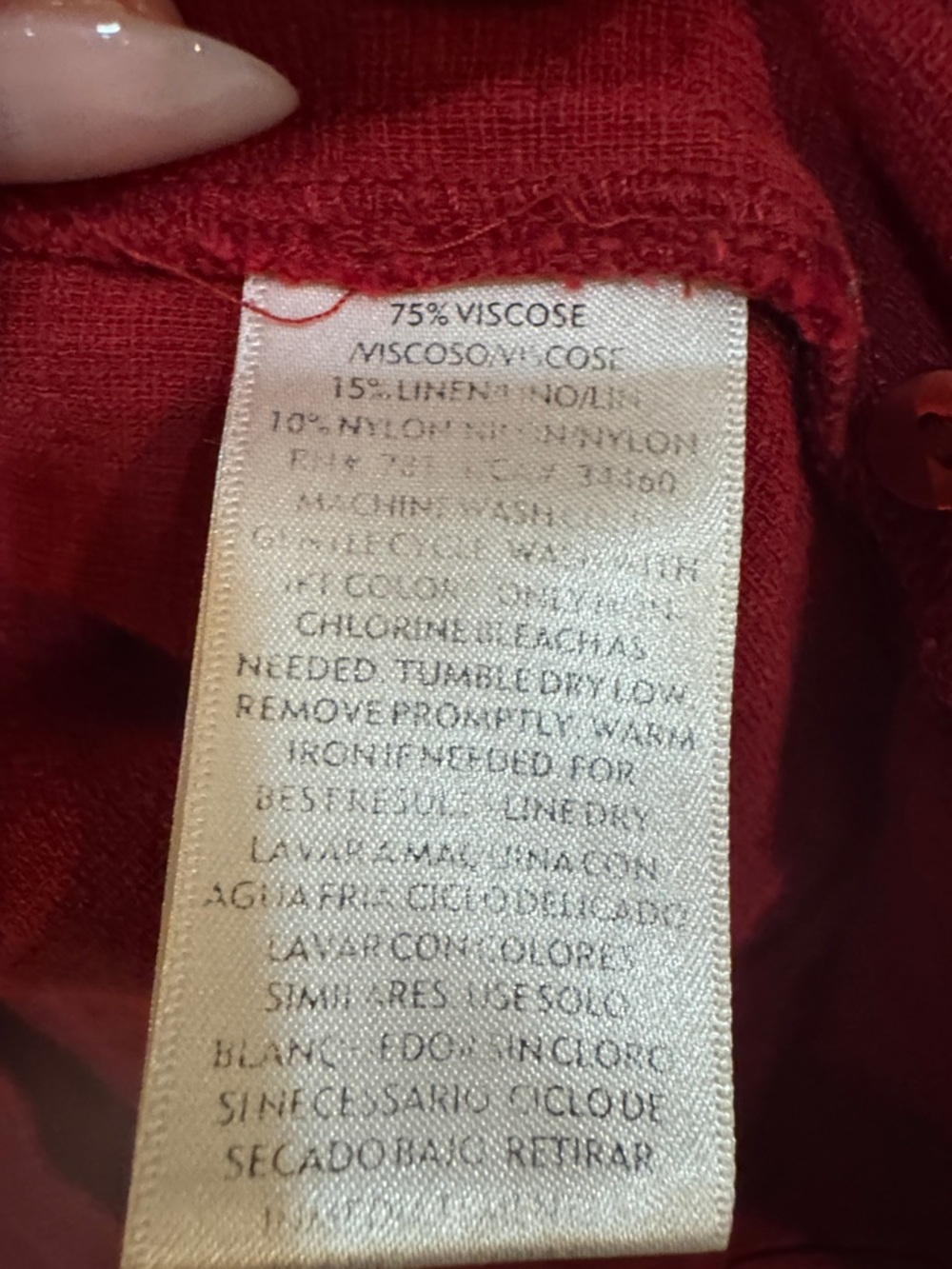 Eileen Fisher Crimson Red Button-Down Mandarin Collar Blouse viscose/linen - Picture 5 of 5